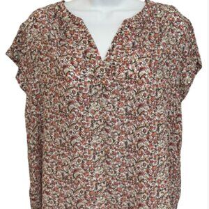 Liz Claiborne Ladies Large Capped Short Sleeve V Neck Multicolor Floral Blouse